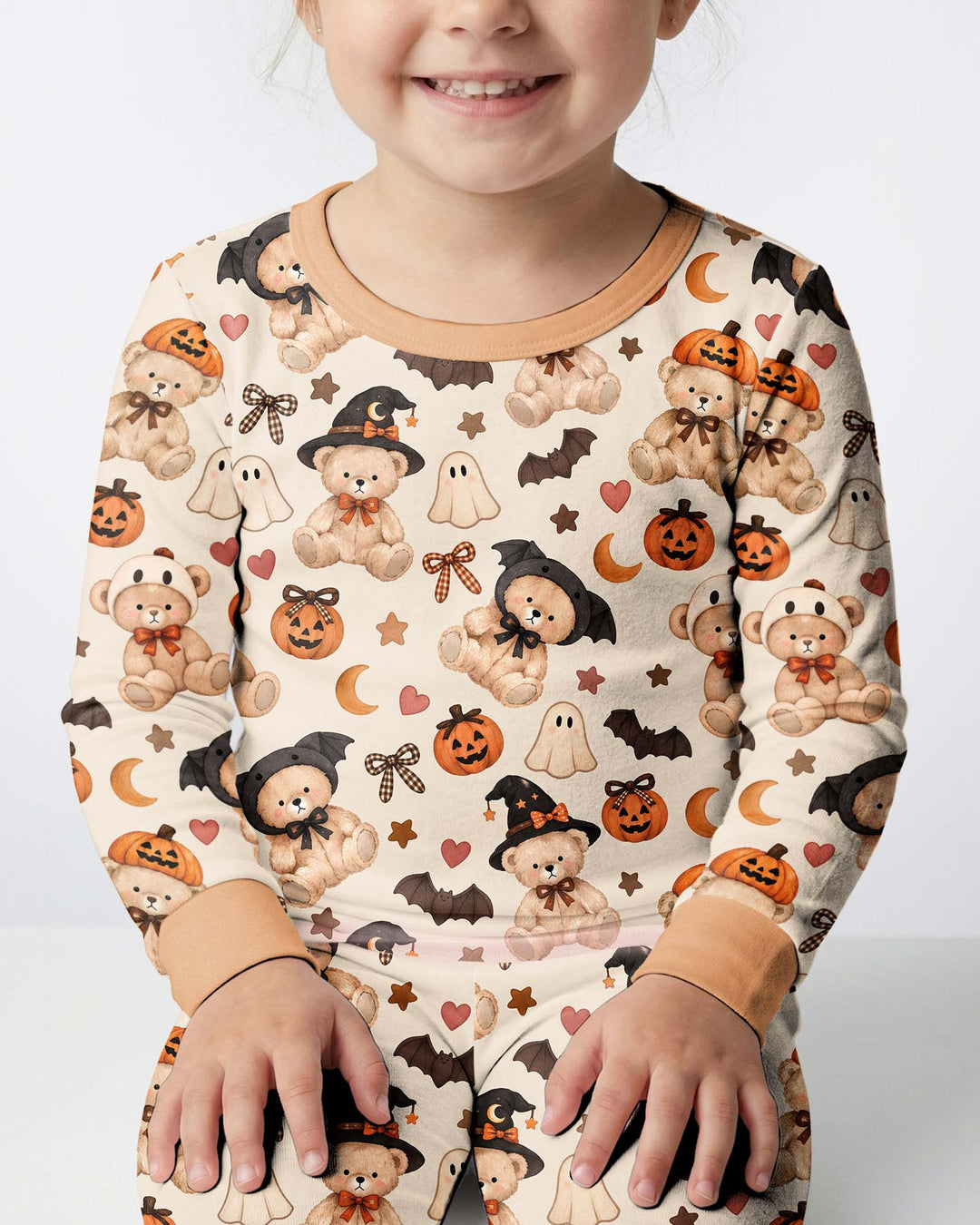 Cozy Coquette Teddy Bear Halloween Bamboo Two Piece Long Sleeve Pajama Set