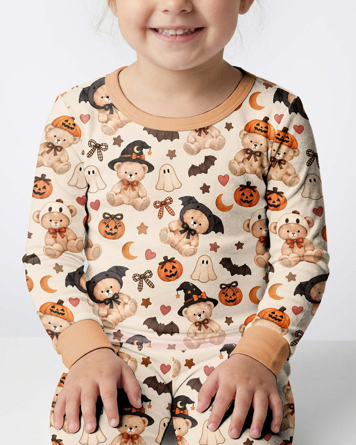 Cozy Coquette Teddy Bear Halloween Bamboo Two Piece Long Sleeve Pajama Set