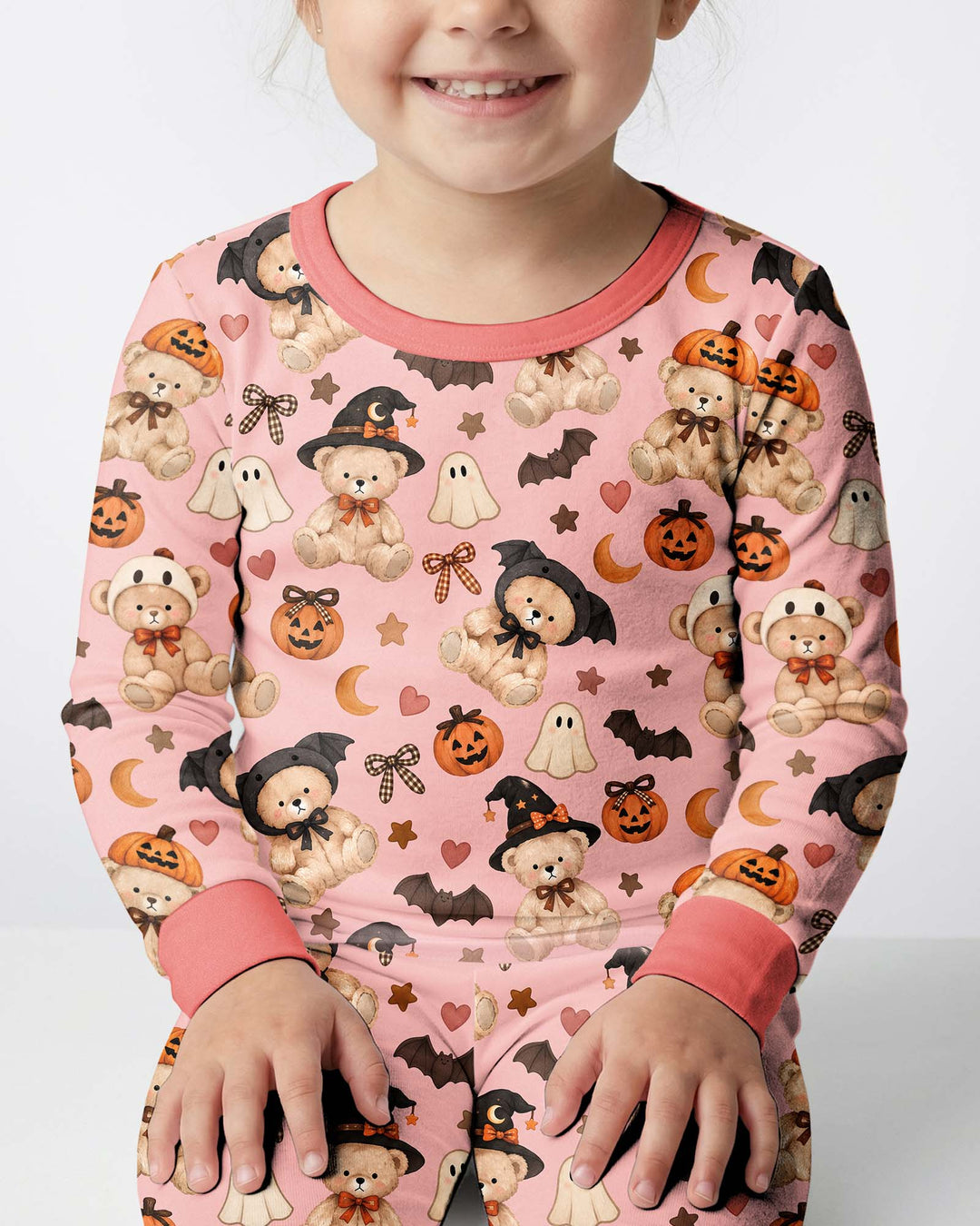 Cozy Coquette Teddy Bear Halloween Bamboo Two Piece Long Sleeve Pajama Set