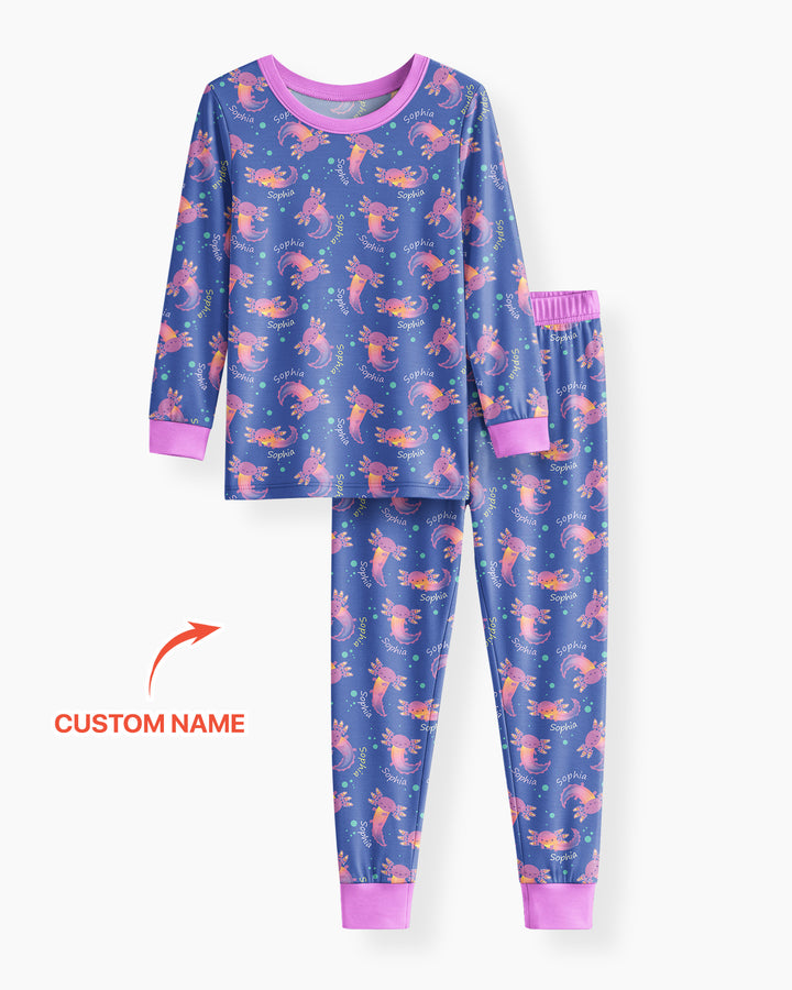 Axolotl Glow Custom Name Bamboo Two Piece Long Sleeve Pajama Set