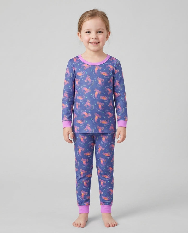Axolotl Glow Custom Name Bamboo Two Piece Long Sleeve Pajama Set