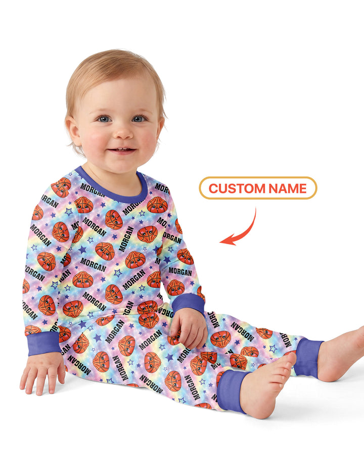 Personalized Sports Dumpling Custom Name Bamboo Two Piece Long Sleeve Pajama Set