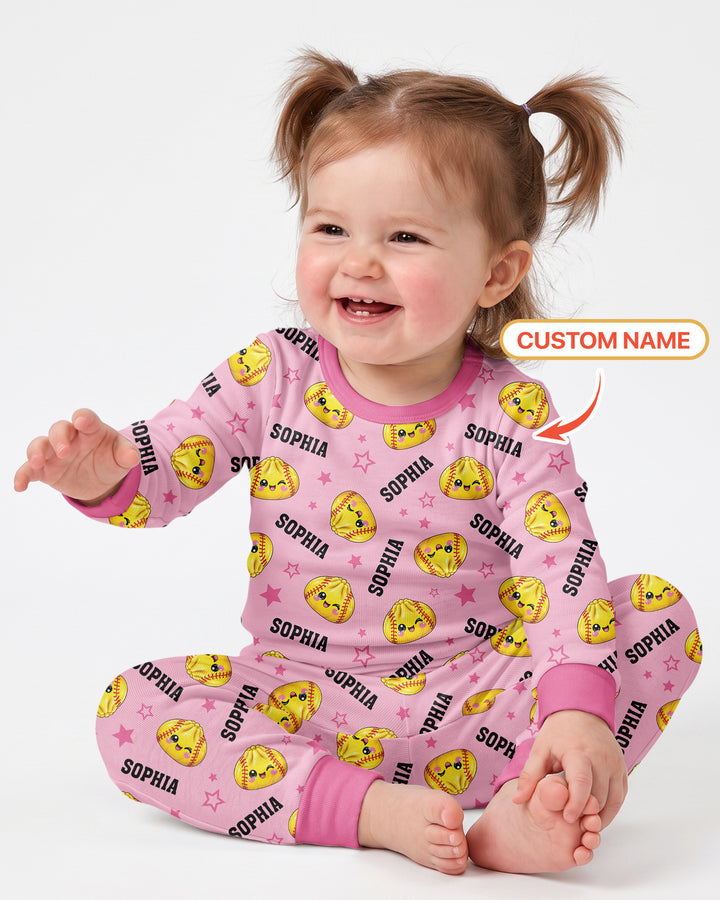 Personalized Sports Dumpling Custom Name Bamboo Two Piece Long Sleeve Pajama Set