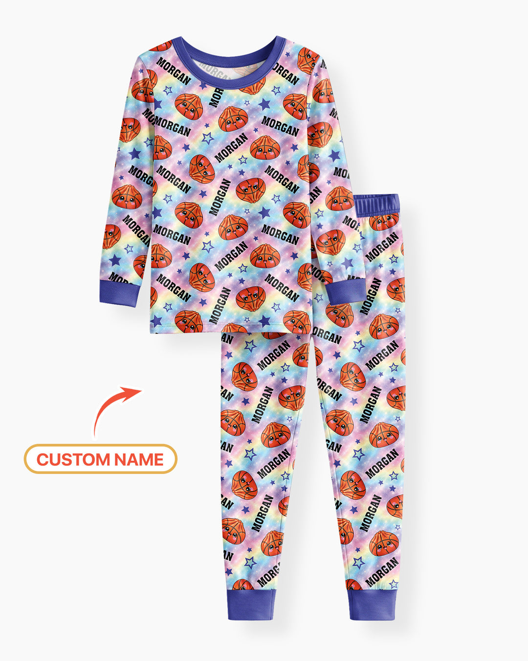 Personalized Sports Dumpling Custom Name Bamboo Two Piece Long Sleeve Pajama Set