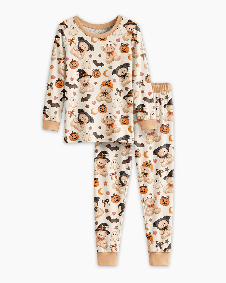 Cozy Coquette Teddy Bear Halloween Bamboo Two Piece Long Sleeve Pajama Set