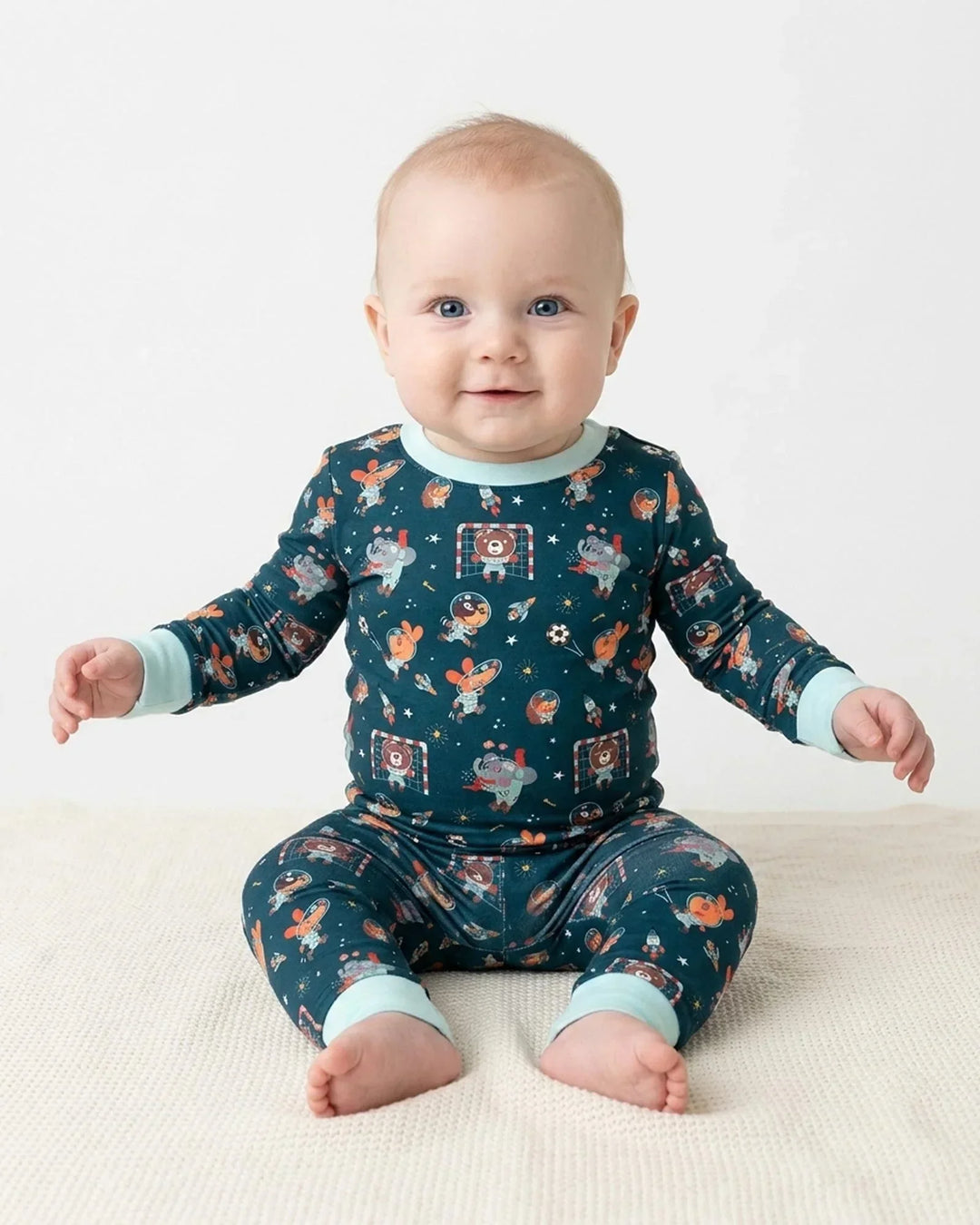 Space Soccer Bamboo Two Piece Long Sleeve Pajama Set