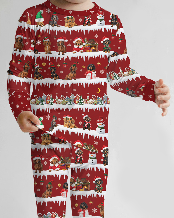 Dachshund Through The Snow Bamboo Two Piece Long Sleeve Pajama Set
