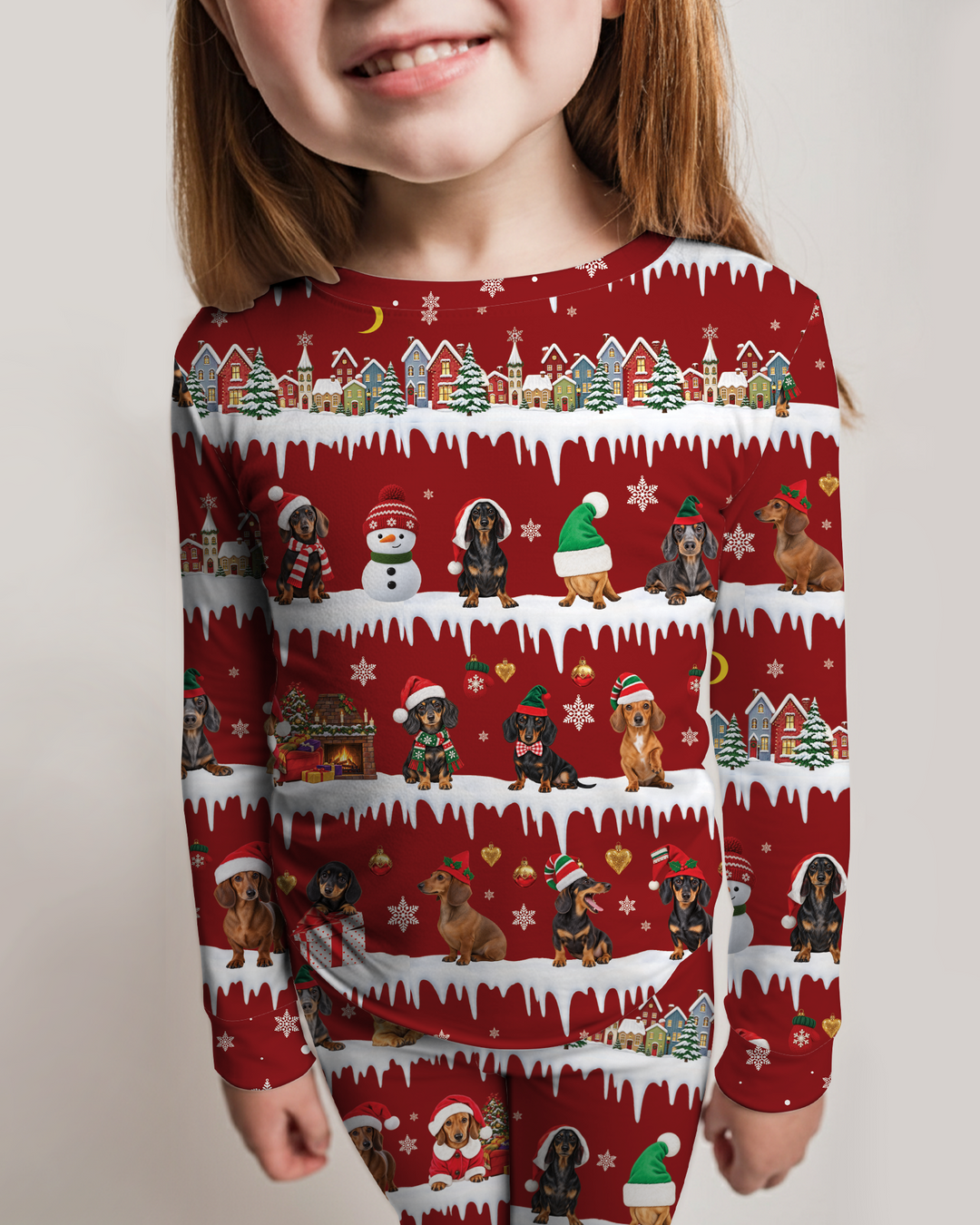 Dachshund Through The Snow Bamboo Two Piece Long Sleeve Pajama Set