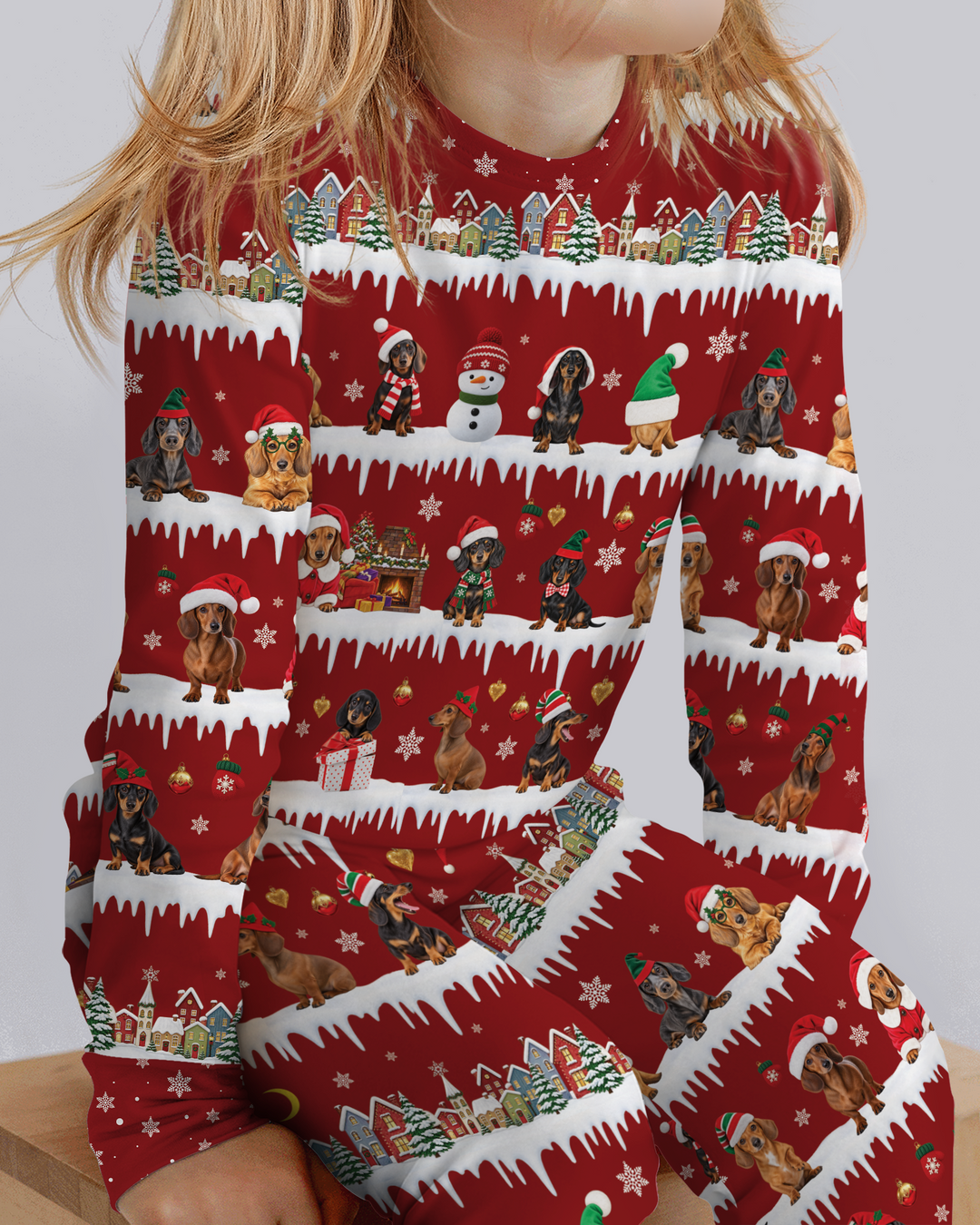 Dachshund Through The Snow Bamboo Two Piece Long Sleeve Pajama Set
