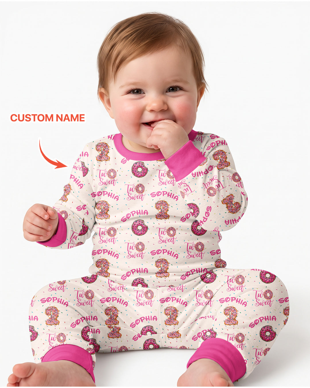 Custom Name Two Sweet Donut Bamboo Two Piece Long Sleeve Pajama Set
