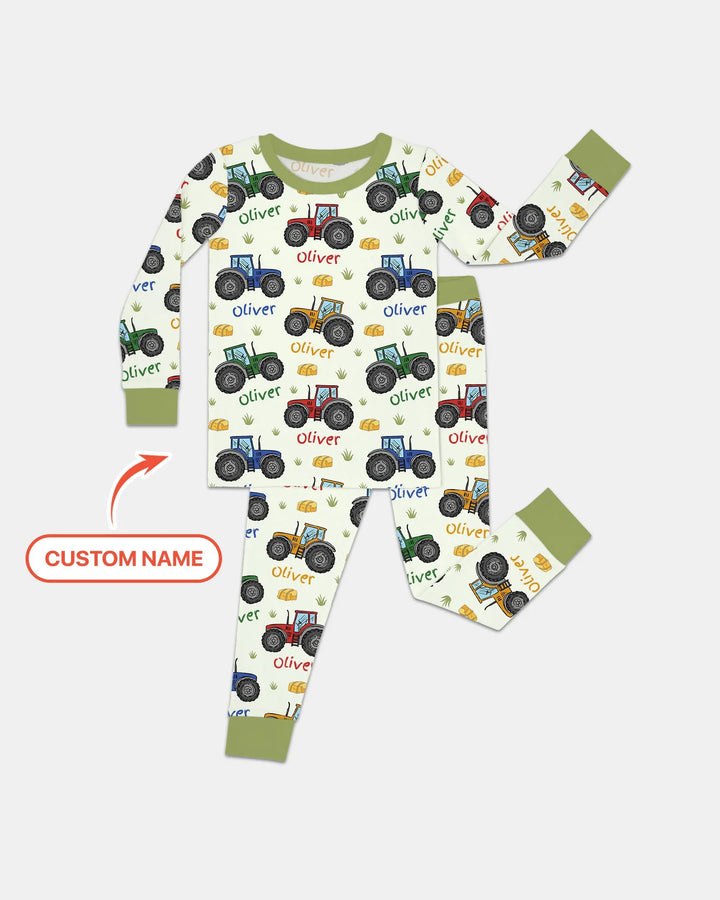 Custom Name A Little Dirt Never Hurt Bamboo Two Piece Long Sleeve Pajama Set