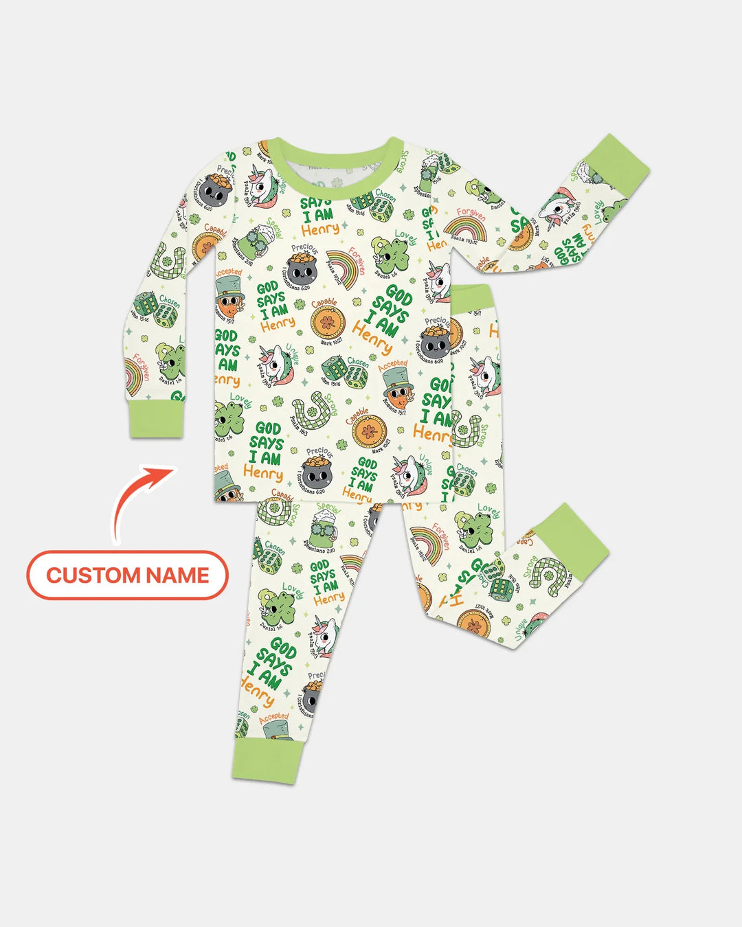 Personalized God Says I Am St. Patrick's Day Family Matching Bamboo Two Piece Long Sleeve Pajama Set