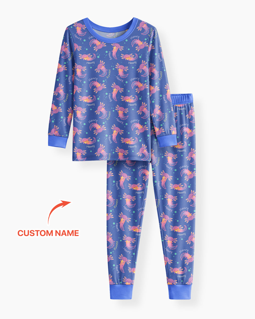 Axolotl Glow Custom Name Bamboo Two Piece Long Sleeve Pajama Set