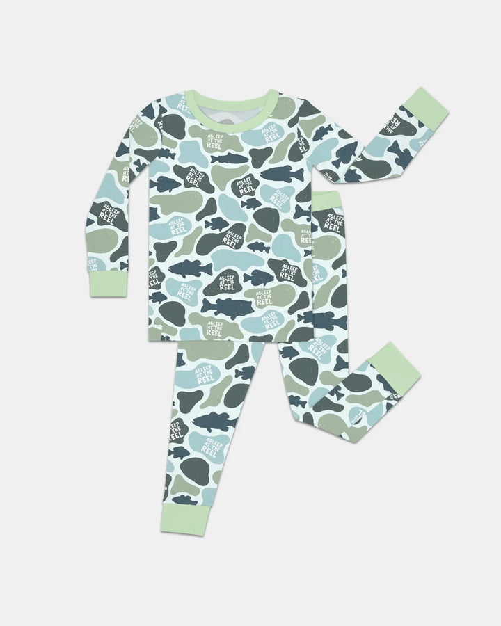 Asleep At The Reel Matching Daddy & Me Bamboo Two Piece Long Sleeve Pajama Set