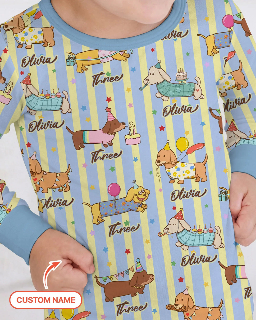 Custom Name Birthday Dachshund Bamboo Two Piece Long Sleeve Pajama Set