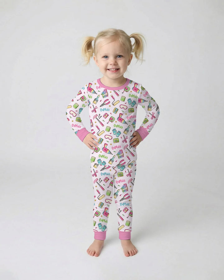 Custom Name Dad & Me Fixer Crew Bamboo Two Piece Long Sleeve Pajama Set