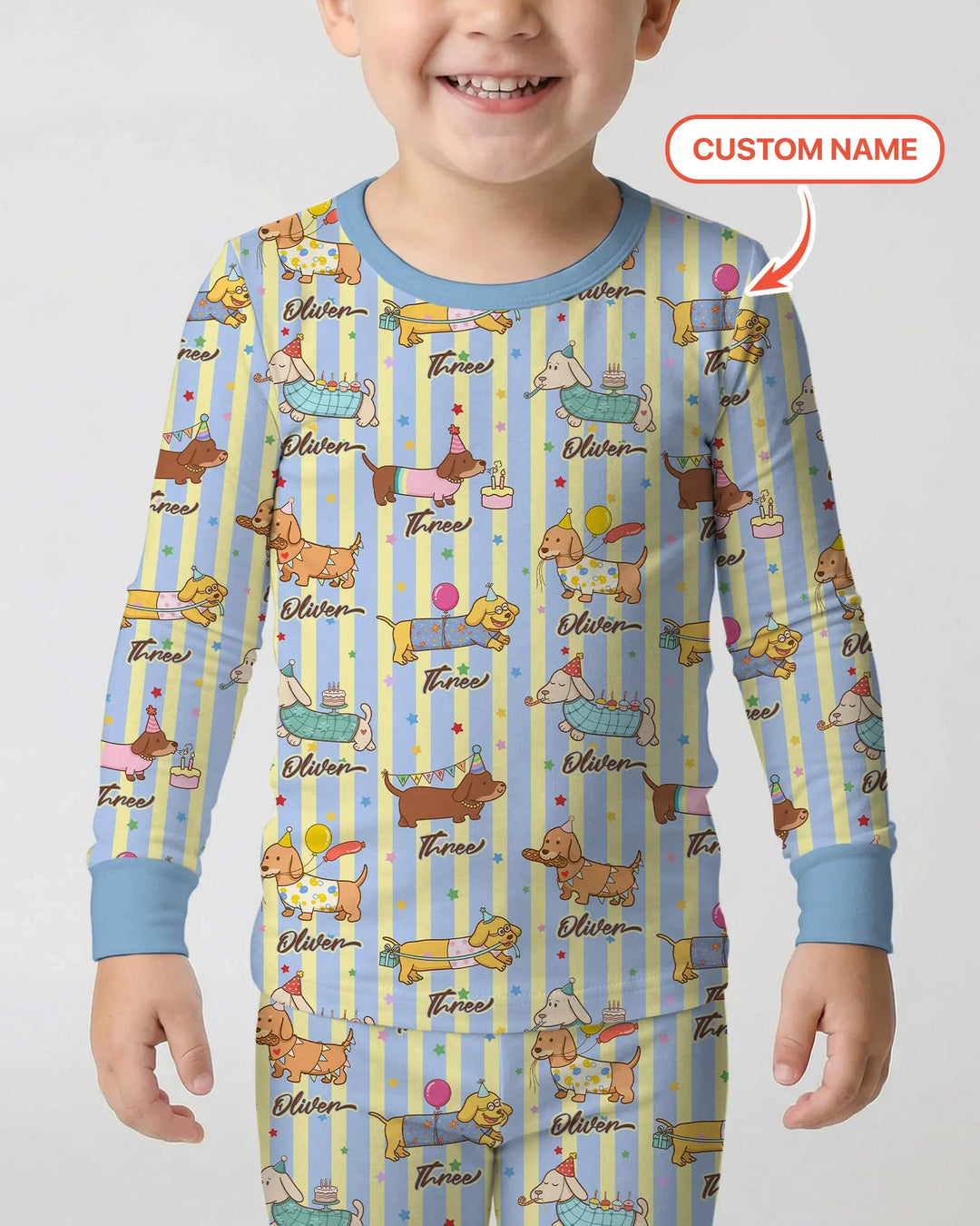 Custom Name Birthday Dachshund Bamboo Two Piece Long Sleeve Pajama Set