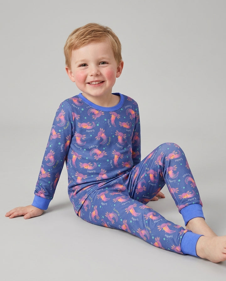 Axolotl Glow Custom Name Bamboo Two Piece Long Sleeve Pajama Set