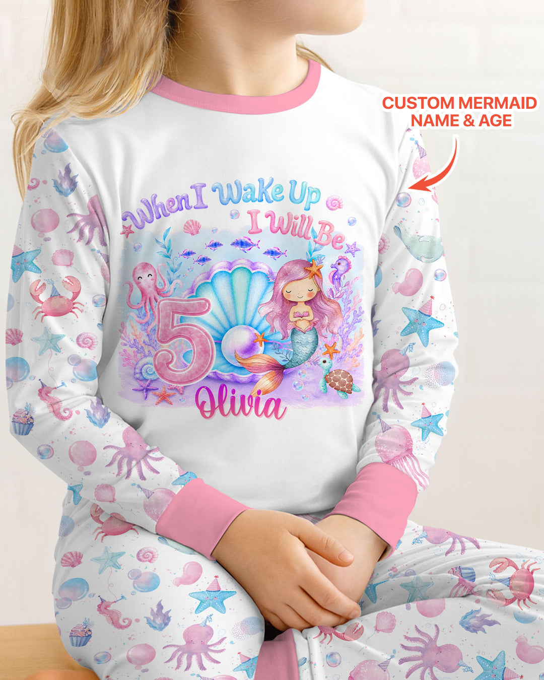 Personalized When I Wake Up I Will Be Mermaid Birthday Bamboo Two Piece Long Sleeve Pajama Set