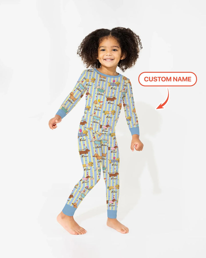 Custom Name Birthday Dachshund Bamboo Two Piece Long Sleeve Pajama Set