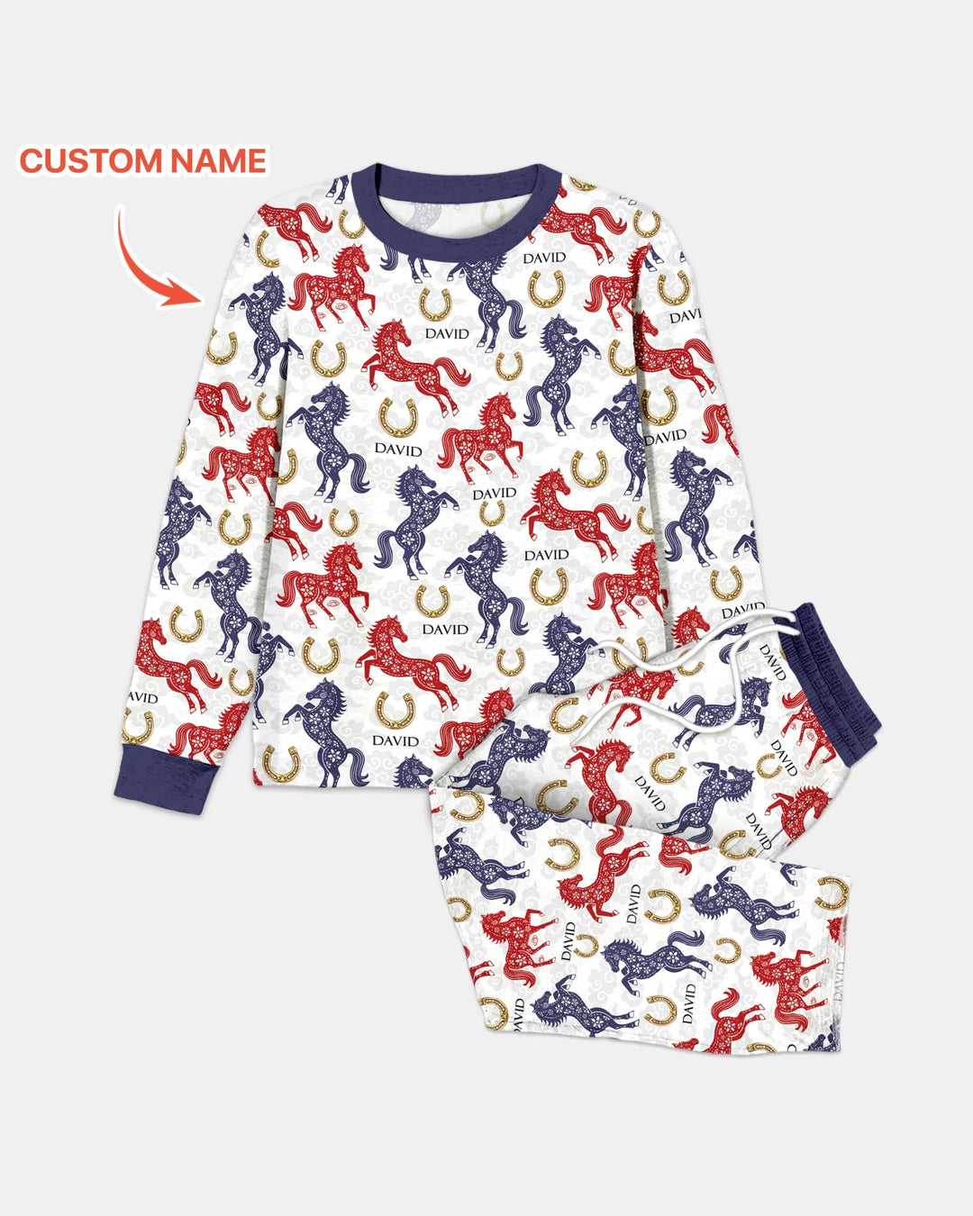 Custom Name Chinoiserie Horses Bamboo Men's Pajama Set