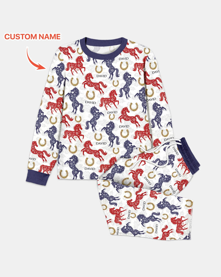 Custom Name Chinoiserie Horses Bamboo Men's Pajama Set