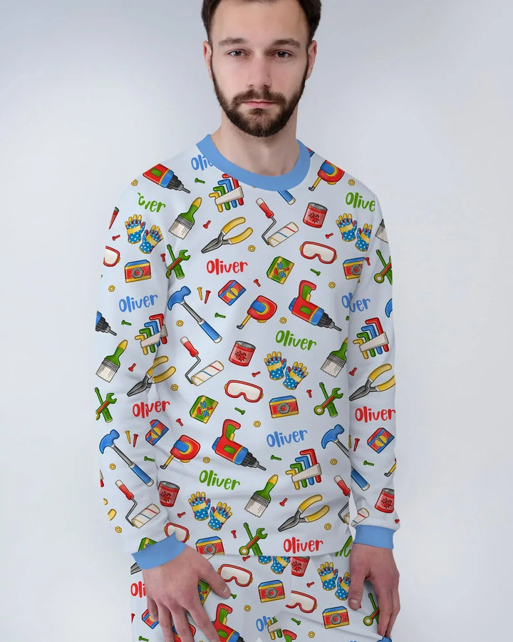 Custom Name Dad & Me Fixer Crew Bamboo Men's Pajama Set