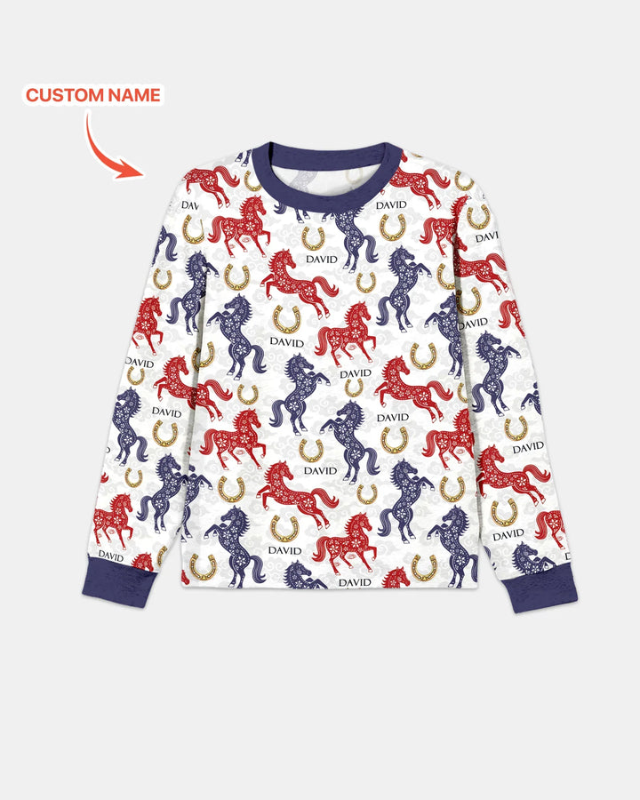 Custom Name Chinoiserie Horses Bamboo Men's Pajama Set