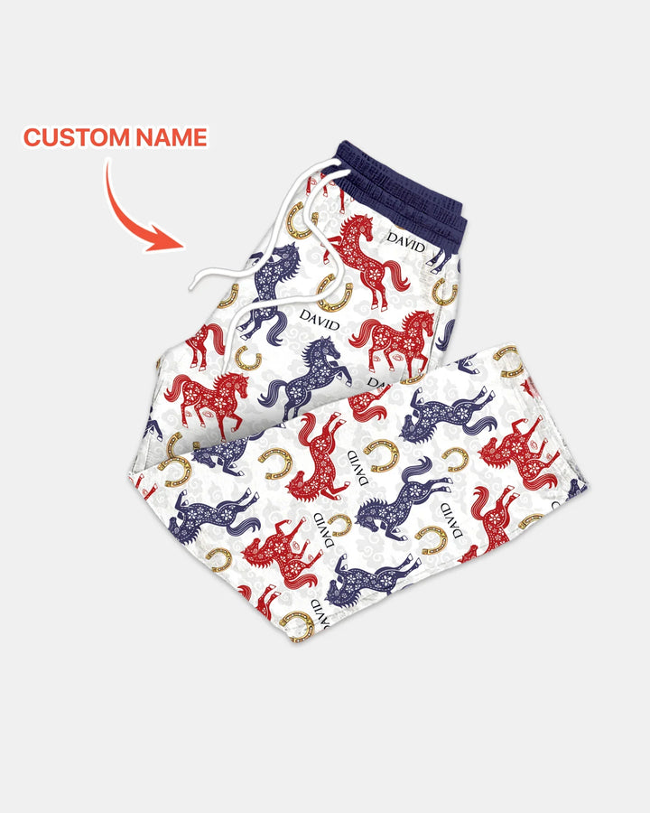 Custom Name Chinoiserie Horses Bamboo Men's Pajama Set