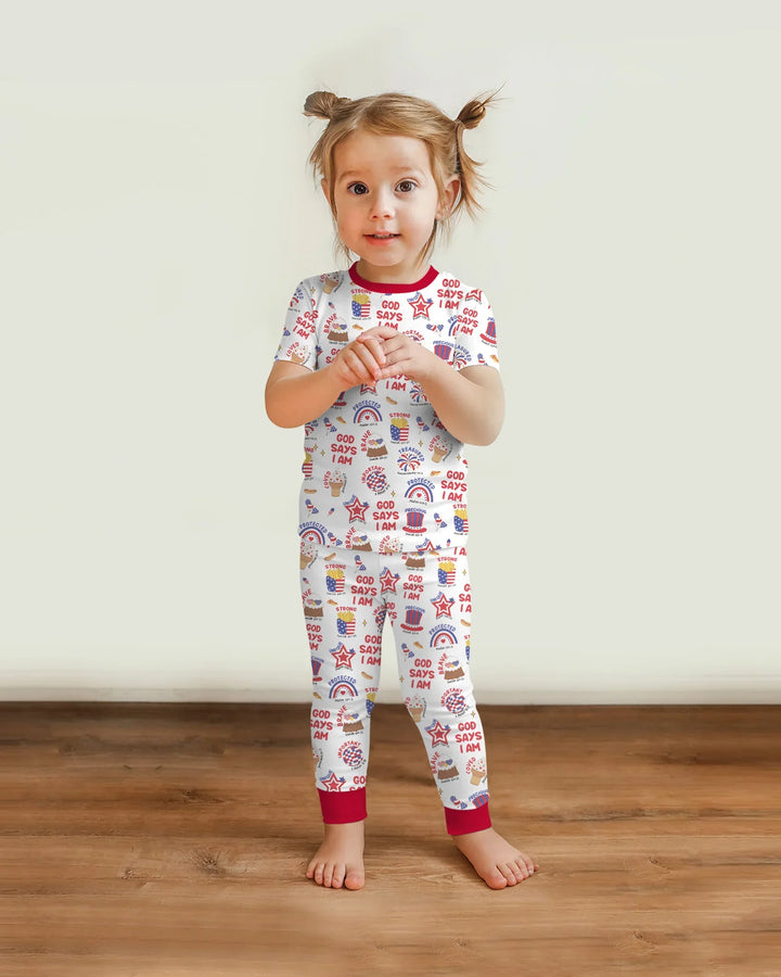 God Says I Am - America 250th Anniversary Bamboo Two Piece Short Sleeve Pajama Set
