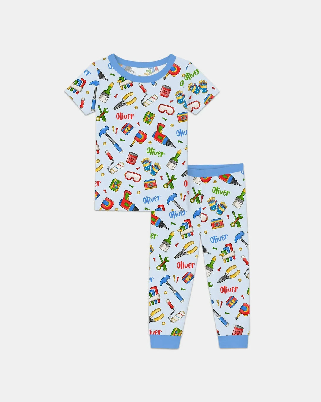 Custom Name Dad & Me Fixer Crew Bamboo Two Piece Short Sleeve Pajama Set