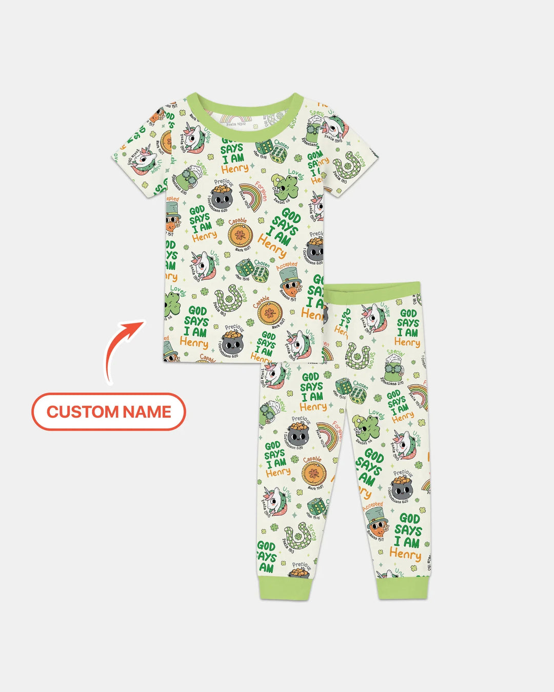 Personalized God Says I Am St. Patrick's Day Family Matching Bamboo Two Piece Short Sleeve Pajama Set
