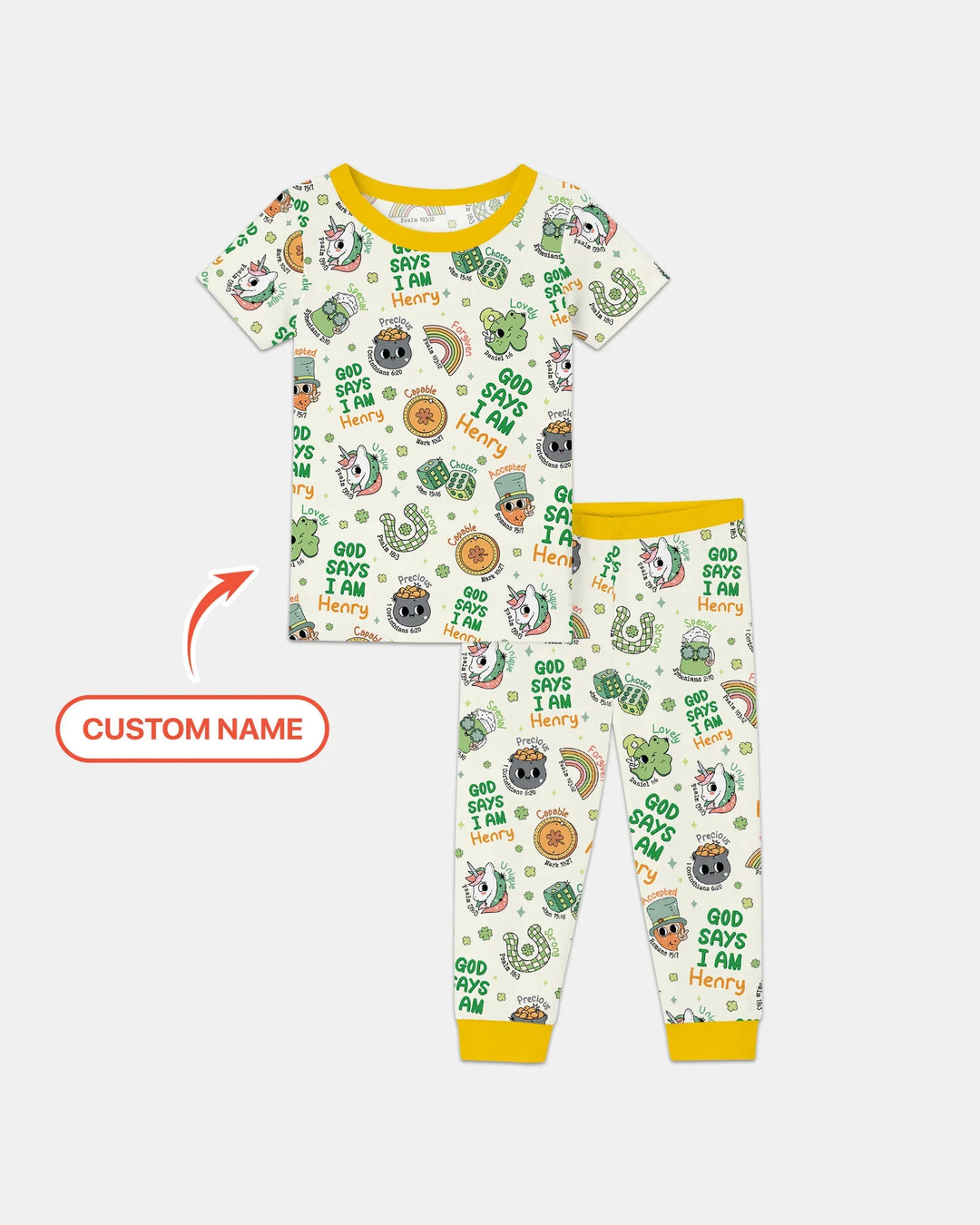 Personalized God Says I Am St. Patrick's Day Family Matching Bamboo Two Piece Short Sleeve Pajama Set