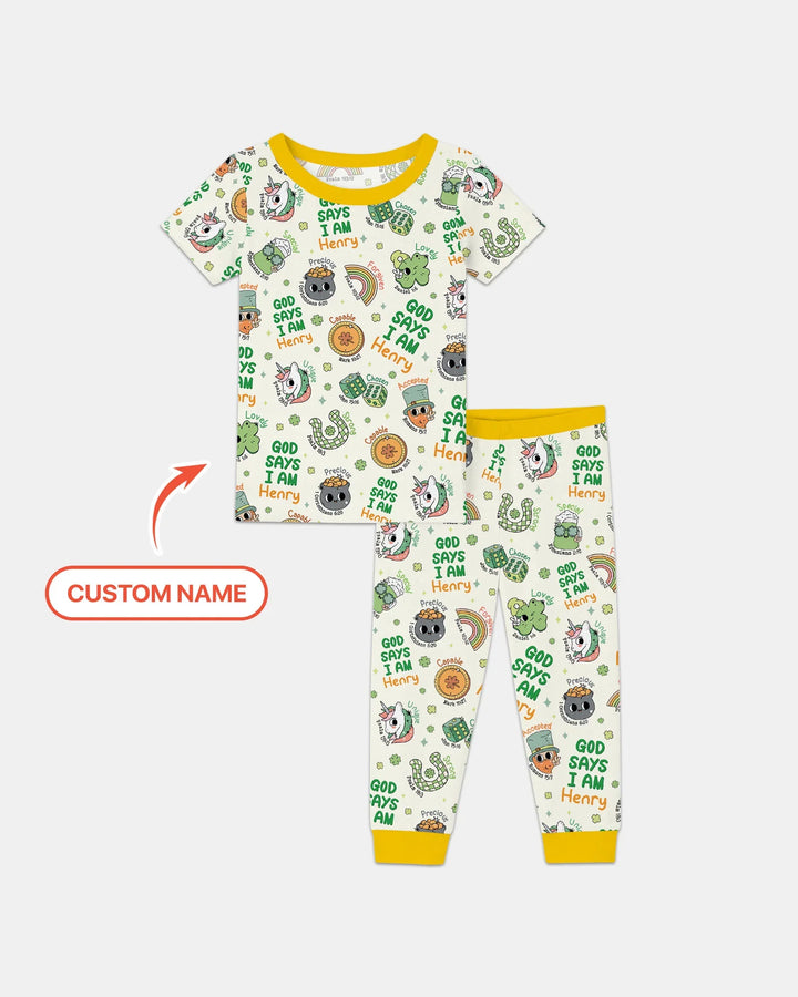 Personalized God Says I Am St. Patrick's Day Family Matching Bamboo Two Piece Short Sleeve Pajama Set