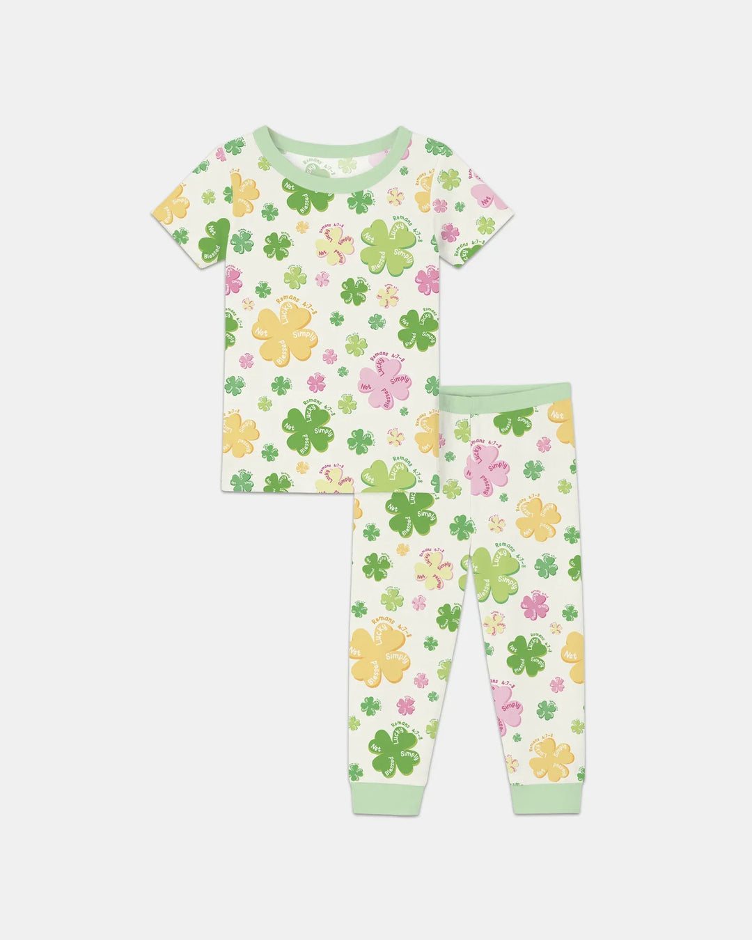 Shamrocks Print St. Patrick's Day Bamboo Two Piece Short Sleeve Pajama Set