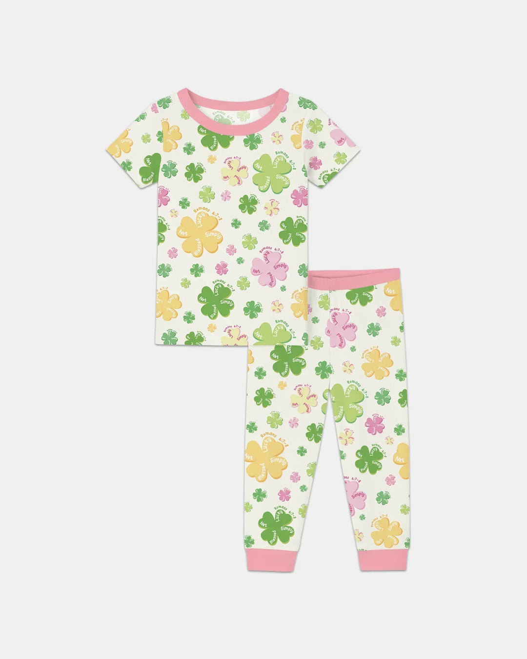 Shamrocks Print St. Patrick's Day Bamboo Two Piece Short Sleeve Pajama Set