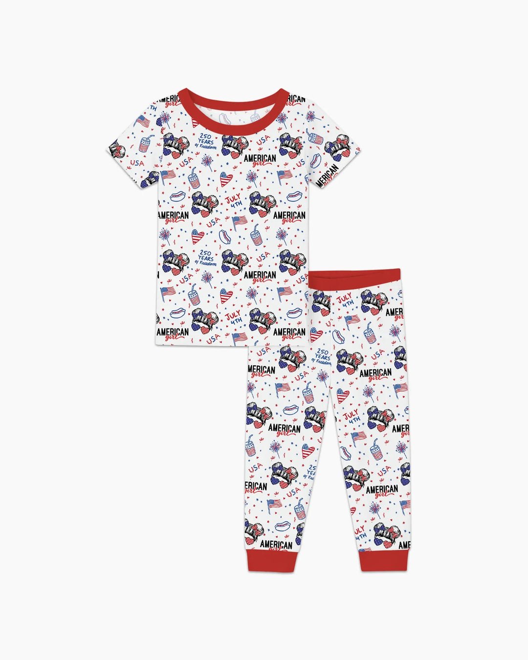 Doodle American Flag Glasses Family Matching Bamboo Two Piece Short Sleeve Pajama Set