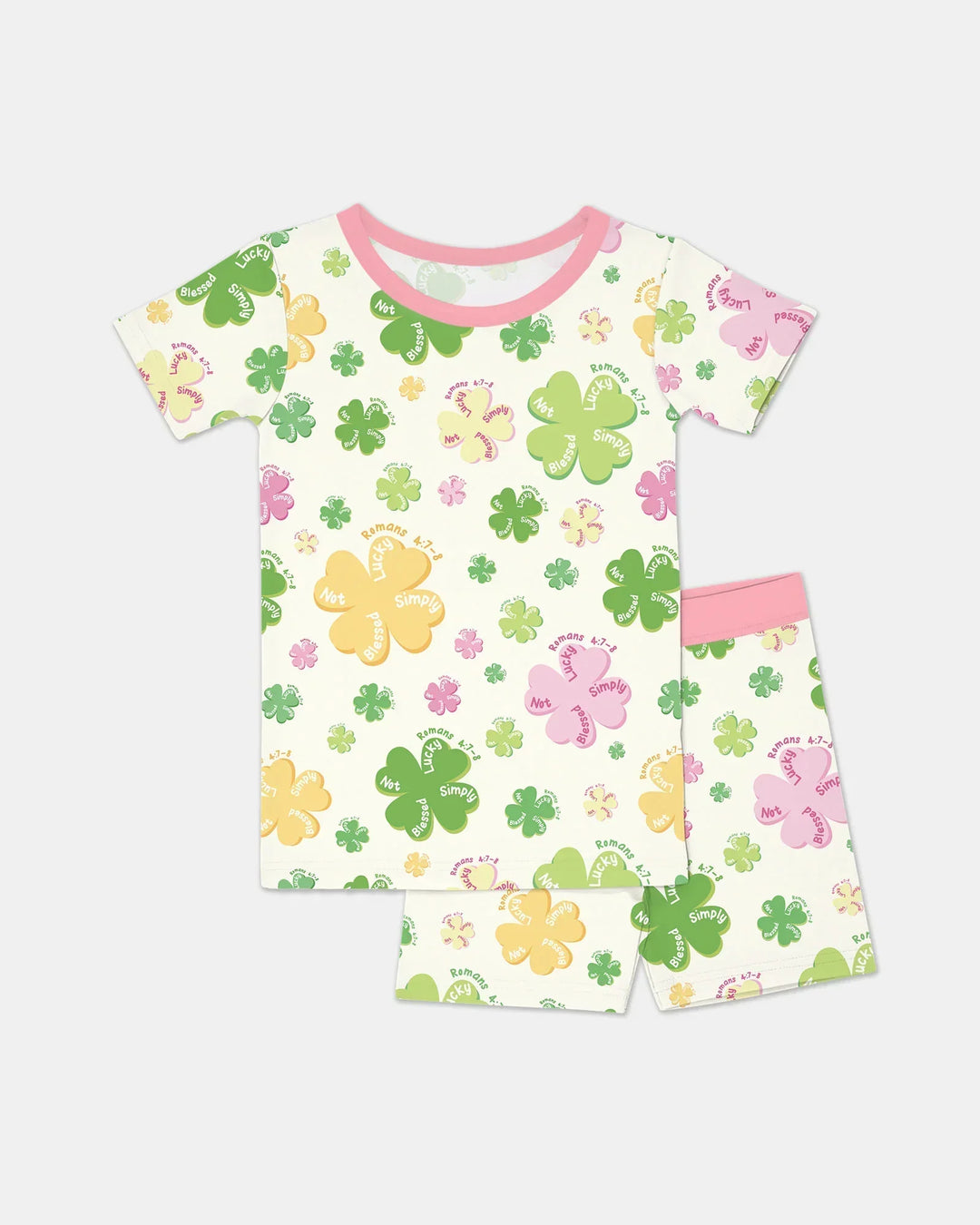 Shamrocks Print St. Patrick's Day Bamboo Two Piece Short Sleeve Shorts Pajama Set