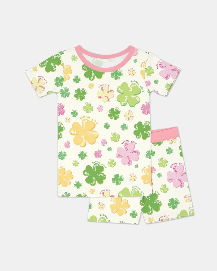 Shamrocks Print St. Patrick's Day Bamboo Two Piece Short Sleeve Shorts Pajama Set