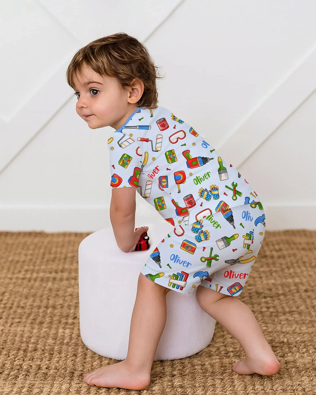 Custom Name Dad & Me Fixer Crew Bamboo Two Piece Short Sleeve Shorts Pajama Set