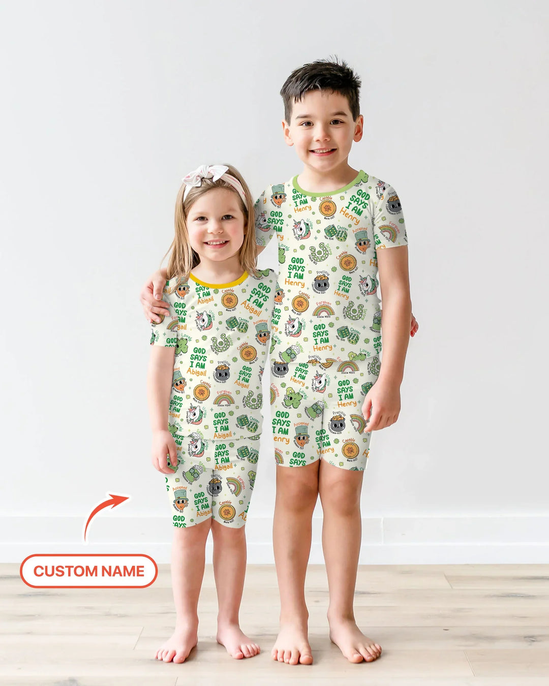 Personalized God Says I Am St. Patrick's Day Family Matching Bamboo Two Piece Short Sleeve Shorts Pajama Set