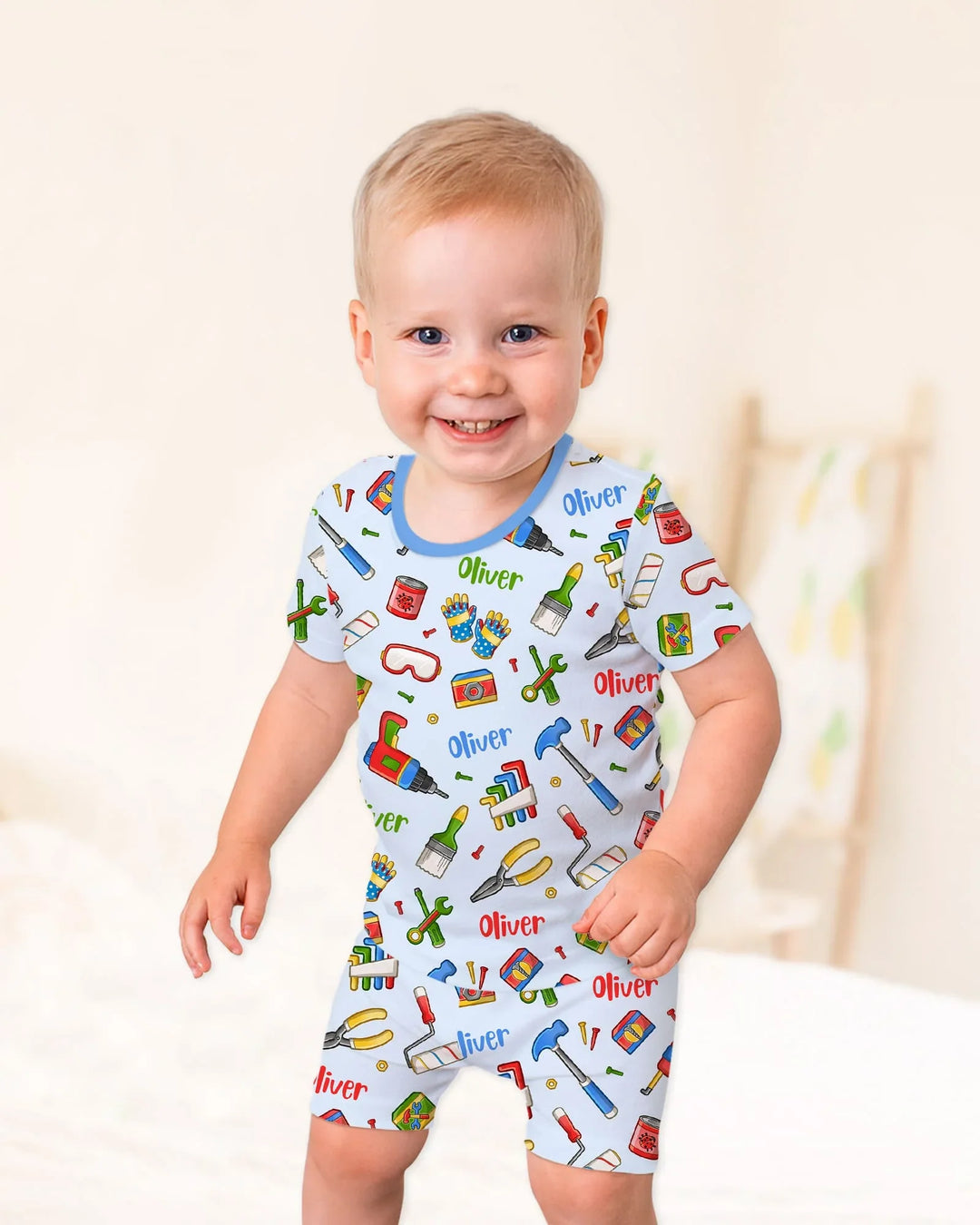 Custom Name Dad & Me Fixer Crew Bamboo Two Piece Short Sleeve Shorts Pajama Set