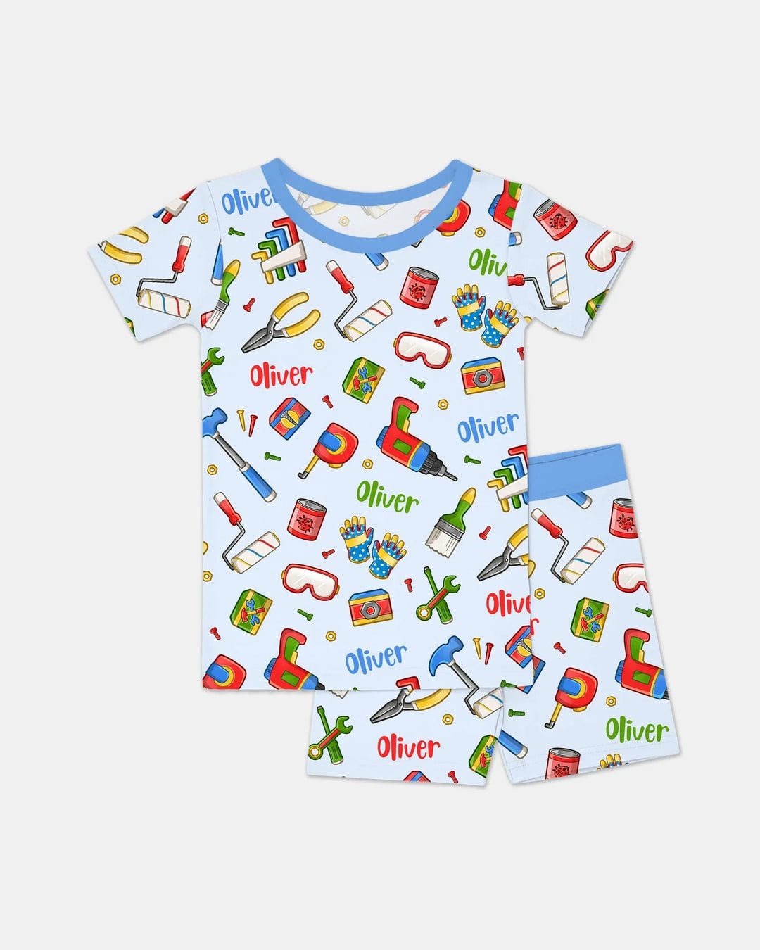 Custom Name Dad & Me Fixer Crew Bamboo Two Piece Short Sleeve Shorts Pajama Set