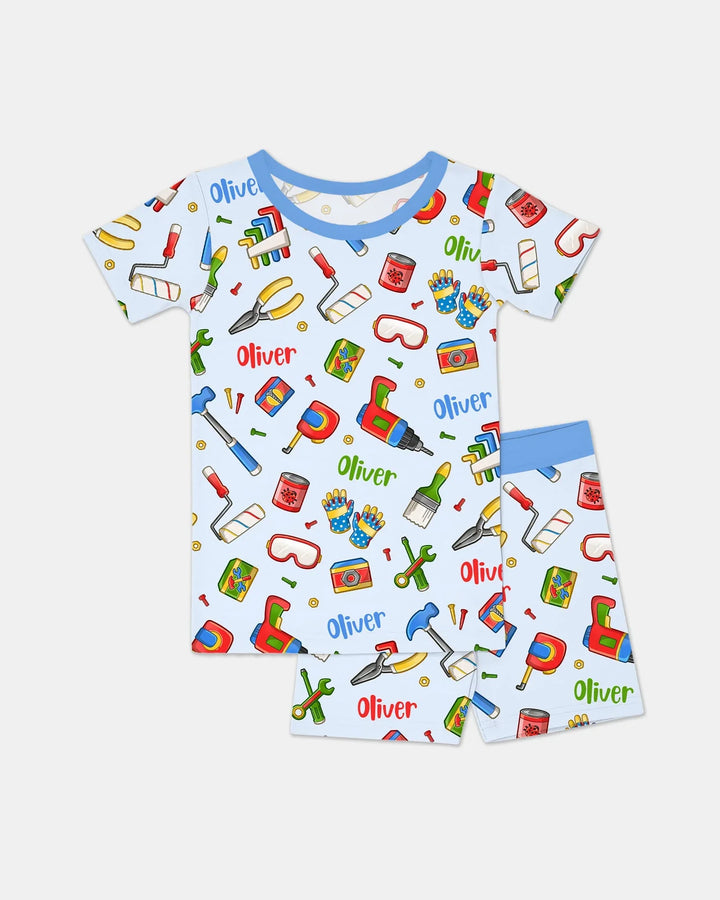Custom Name Dad & Me Fixer Crew Bamboo Two Piece Short Sleeve Shorts Pajama Set