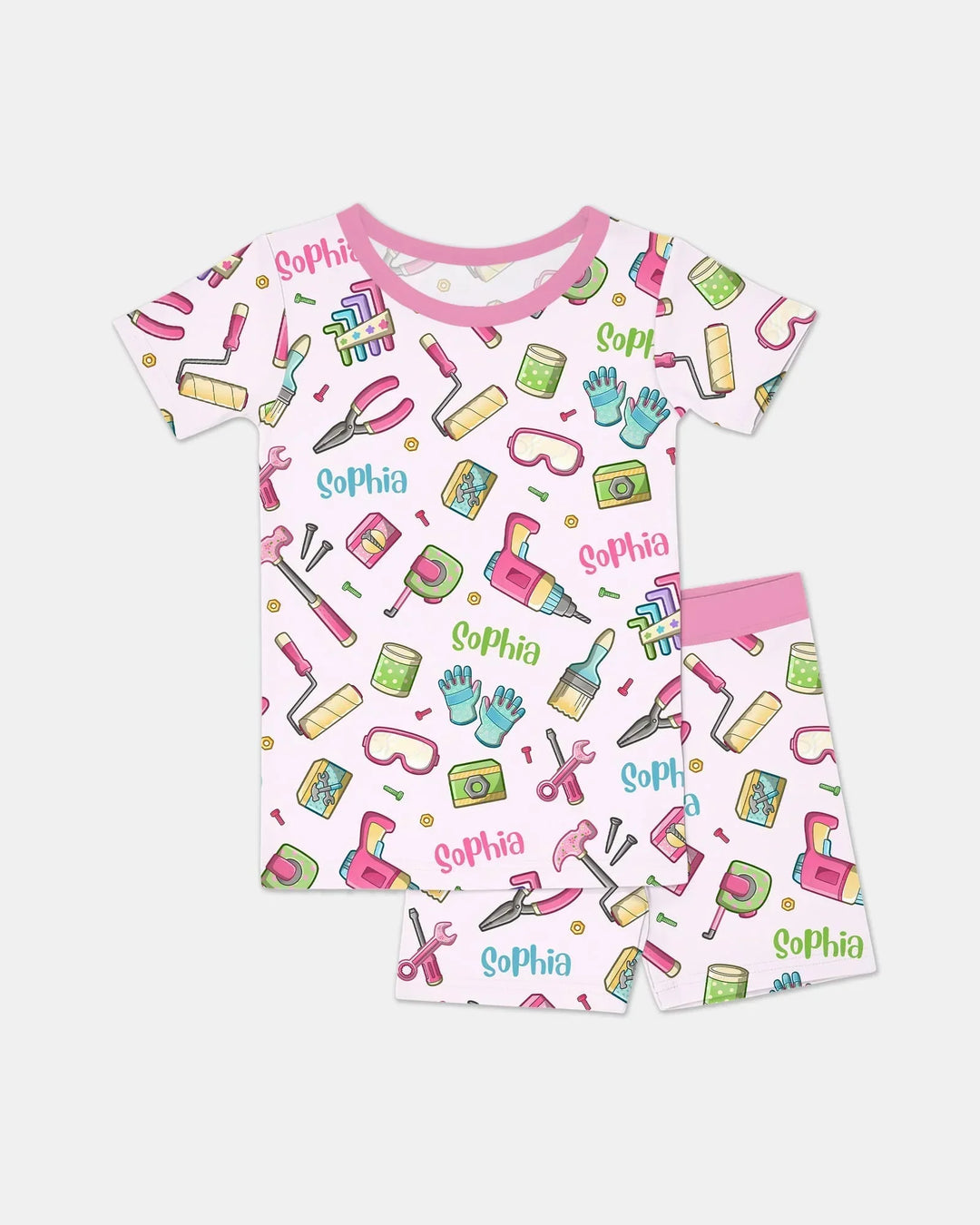 Custom Name Dad & Me Fixer Crew Bamboo Two Piece Short Sleeve Shorts Pajama Set