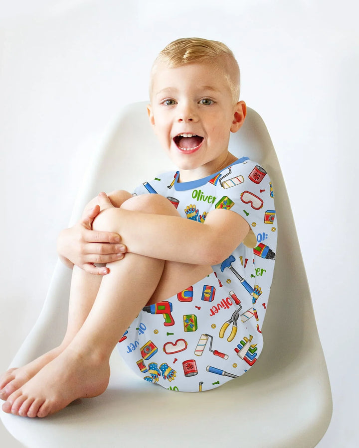 Custom Name Dad & Me Fixer Crew Bamboo Two Piece Short Sleeve Shorts Pajama Set