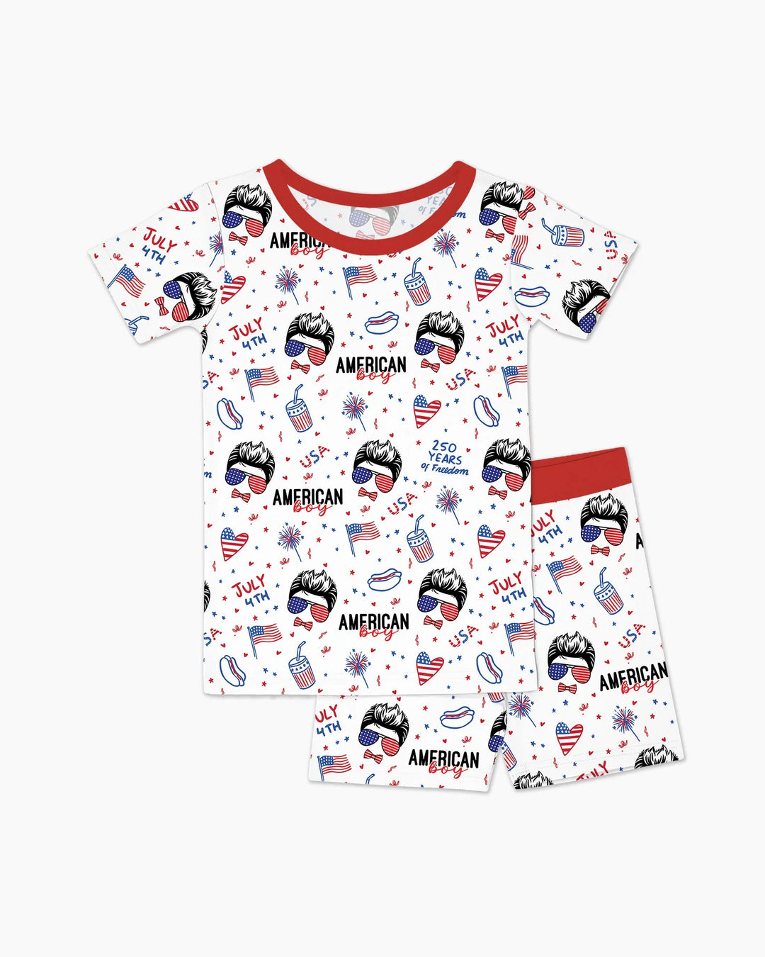 Doodle American Flag Glasses Family Matching Bamboo Two Piece Short Sleeve Shorts Pajama Set