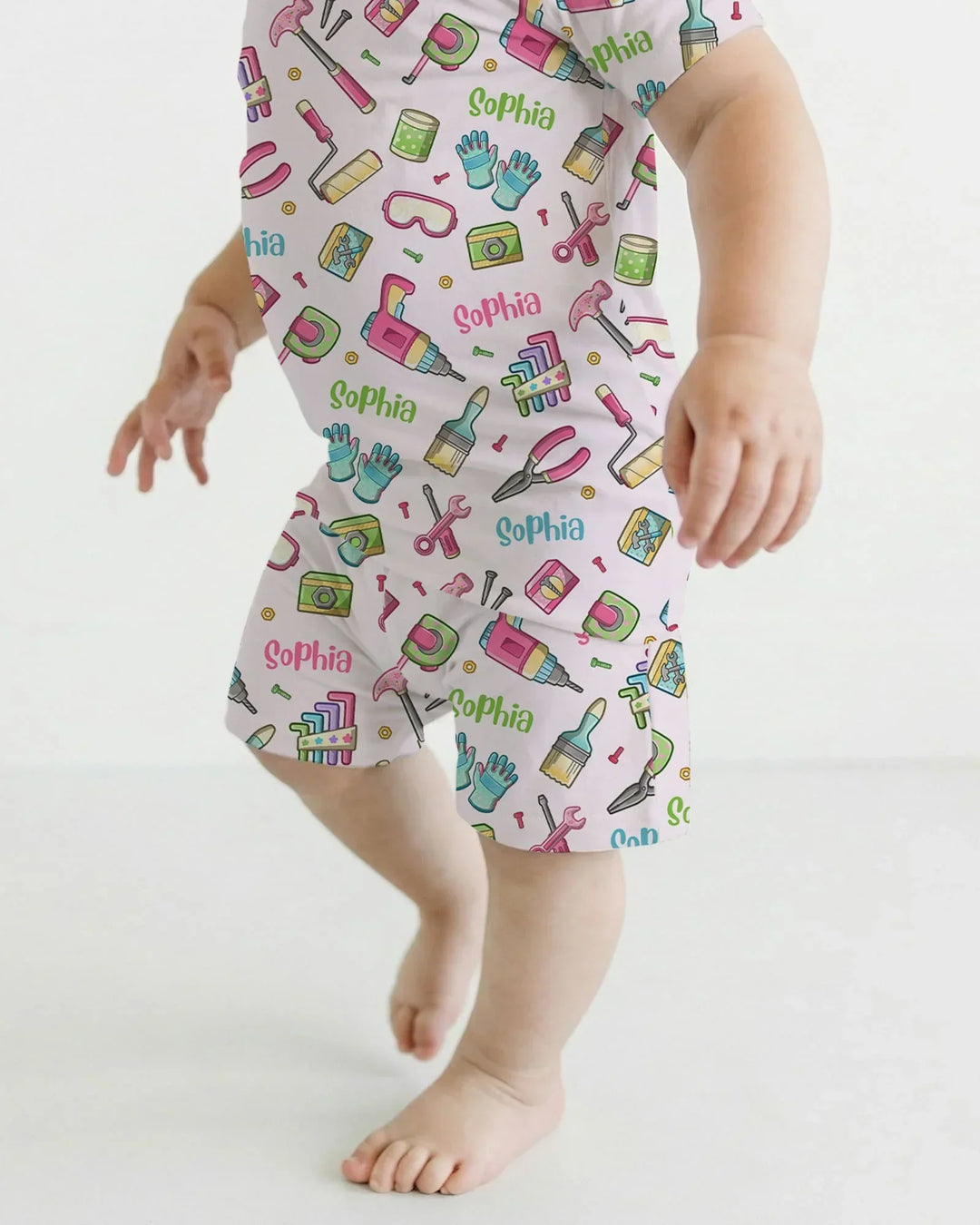 Custom Name Dad & Me Fixer Crew Bamboo Two Piece Short Sleeve Shorts Pajama Set