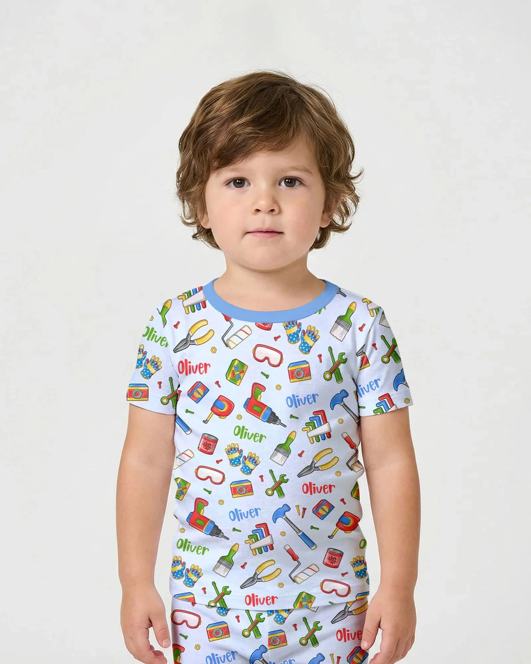 Custom Name Dad & Me Fixer Crew Bamboo Two Piece Short Sleeve Shorts Pajama Set