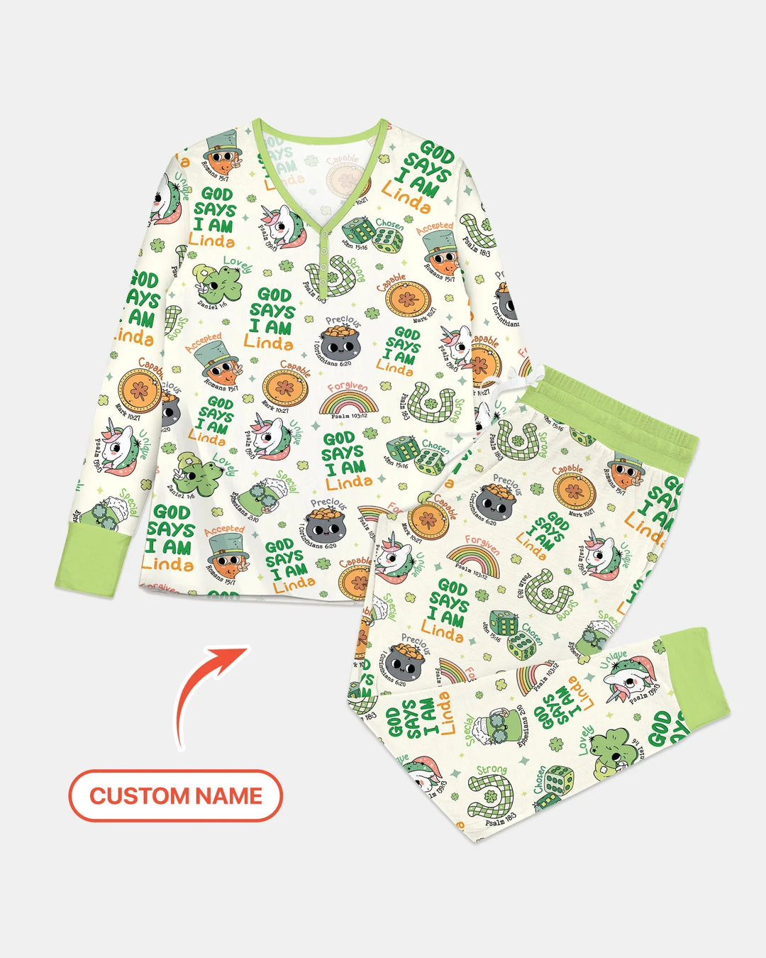 Personalized God Says I Am St. Patrick's Day Family Matching Bamboo Women Pajama Set
